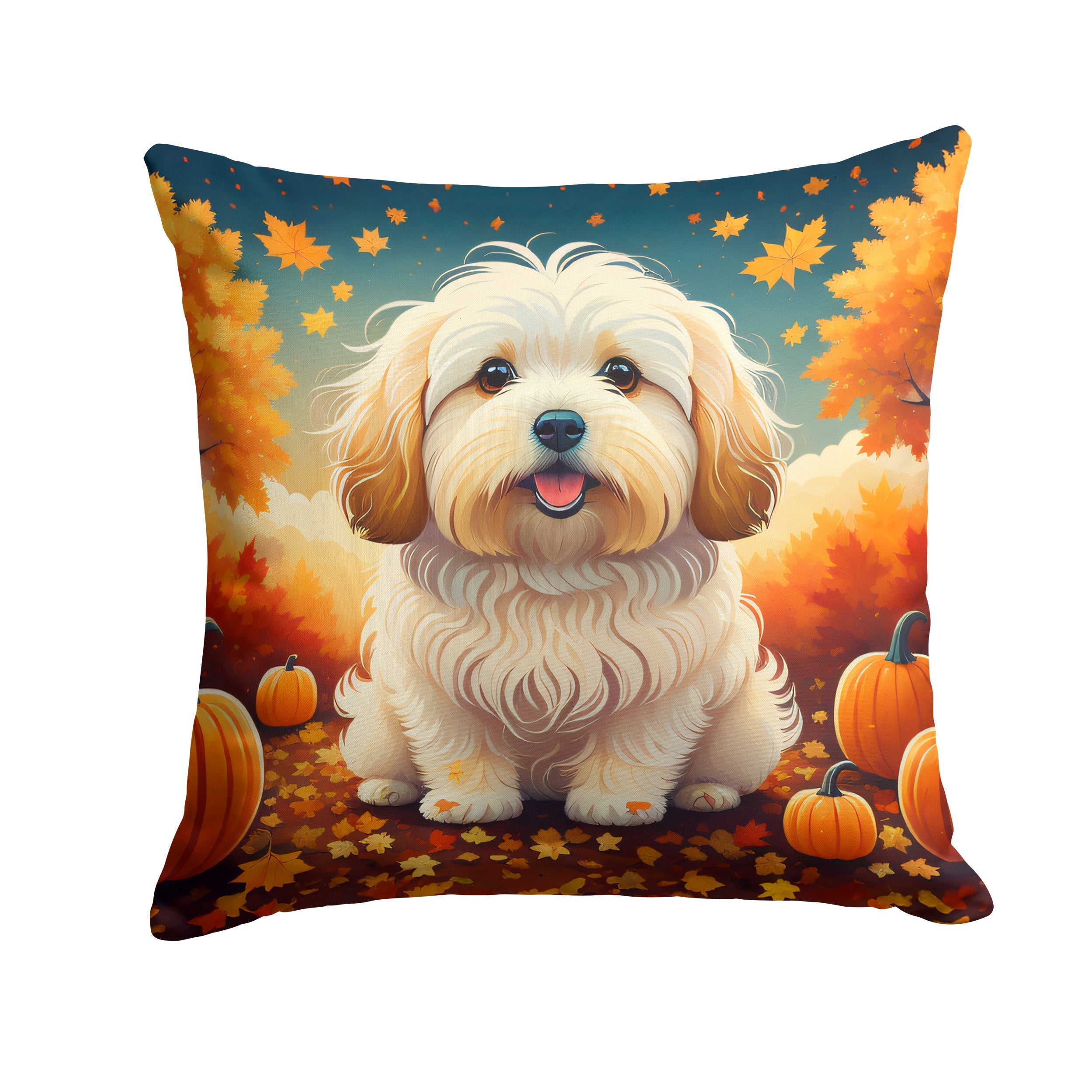 Coton De Tulear Fall Decorative Throw Pillow 14x14 Indoor Outdoor Accent Cushion, Fabric Cover with Insert for Sofa, Bed, Porch & Living Room