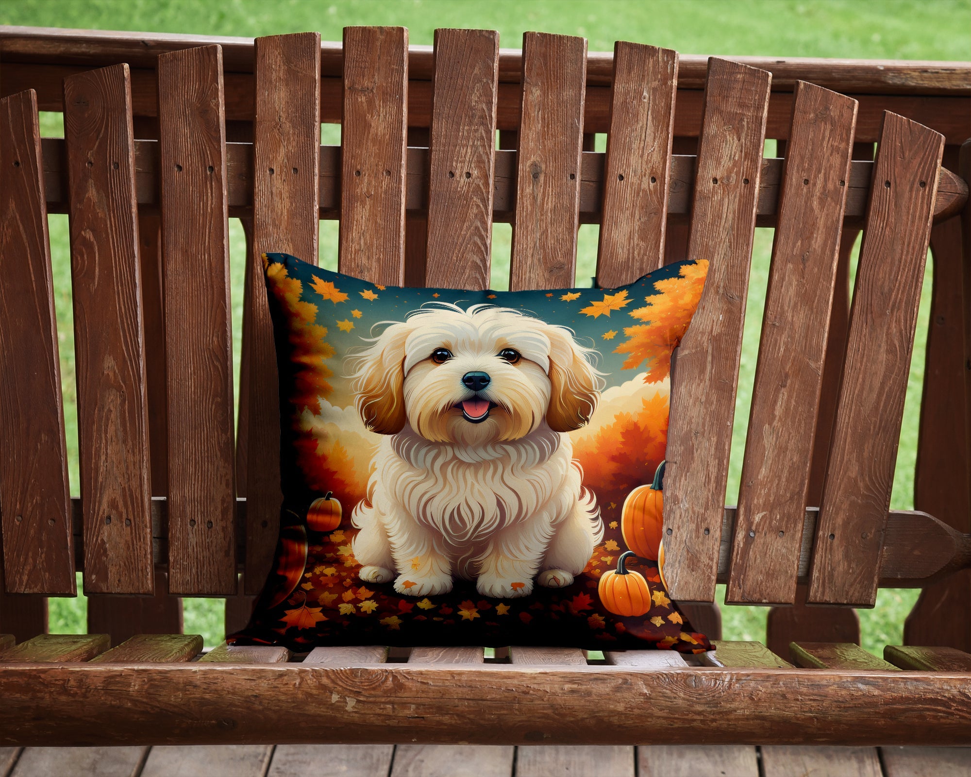 Coton De Tulear Fall Decorative Throw Pillow 14x14 Indoor Outdoor Accent Cushion, Fabric Cover with Insert for Sofa, Bed, Porch & Living Room