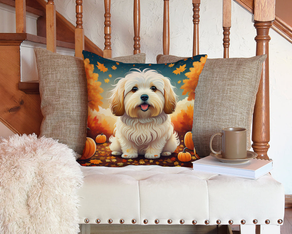 Coton De Tulear Fall Decorative Throw Pillow 14x14 Indoor Outdoor Accent Cushion, Fabric Cover with Insert for Sofa, Bed, Porch & Living Room