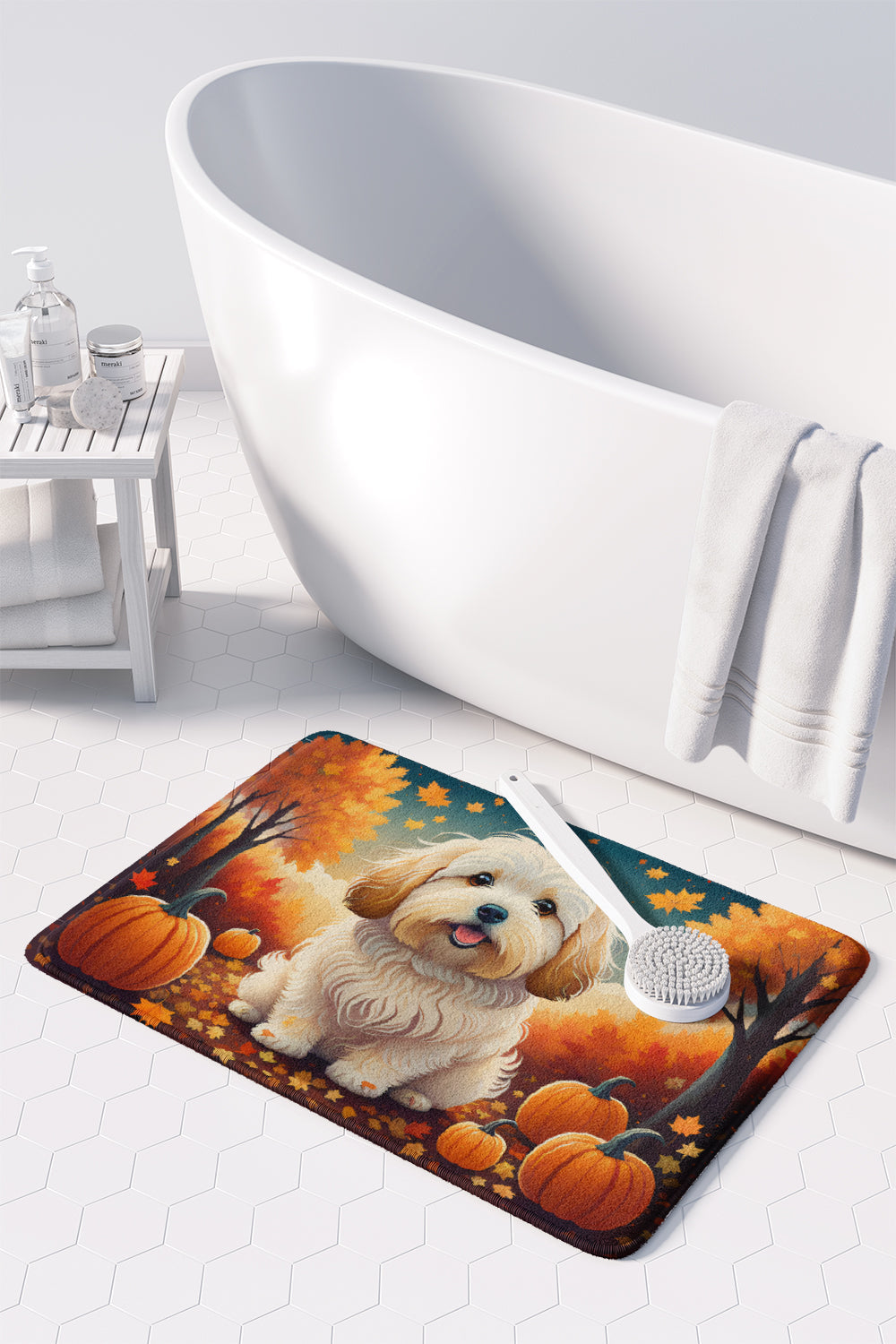 Coton De Tulear Fall Memory Foam Kitchen Mat Machine Washable Anti-Fatigue Cushion Comfort Bath or Kitchen Rug