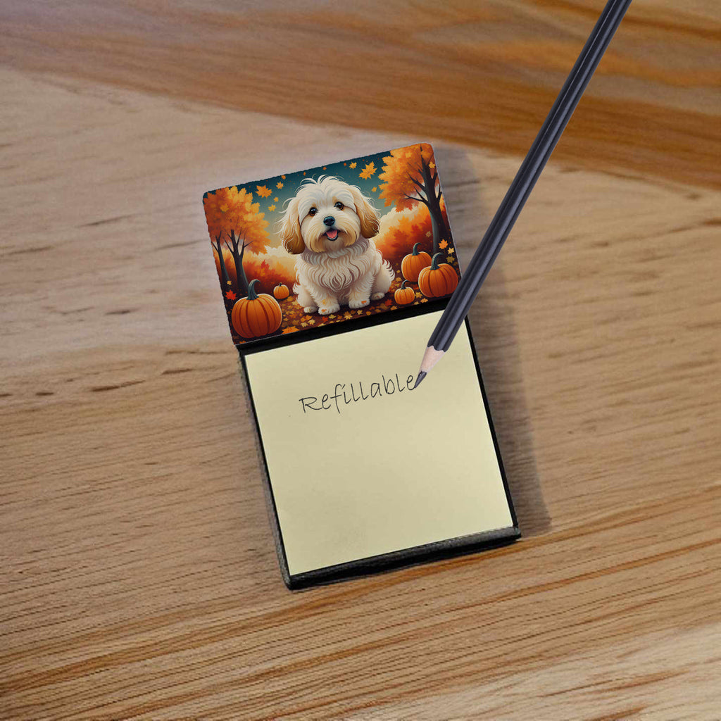 Coton De Tulear Fall Watercolor Sticky Note Holder Refillable Dispenser Desk Accessory 3x3 Pad Gift
