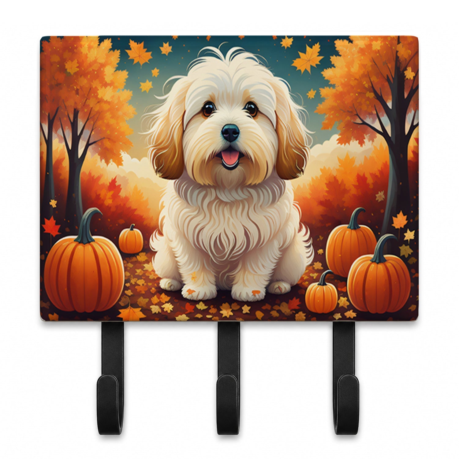 Coton De Tulear Fall Leash or Key Holder Wall Hooks, Coat Rack Wall Mount, for Hanging Keys, Towels, Aprons, Leashes