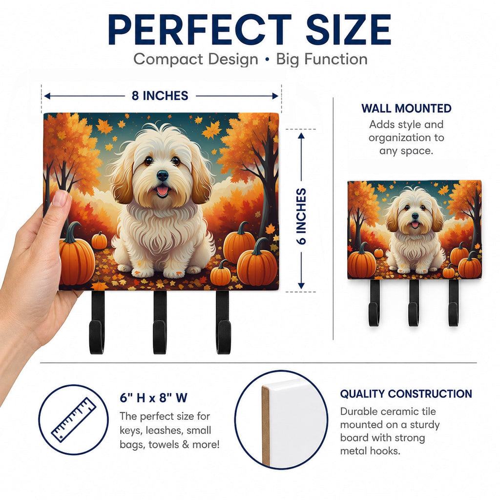 Coton De Tulear Fall Leash or Key Holder Wall Hooks, Coat Rack Wall Mount, for Hanging Keys, Towels, Aprons, Leashes