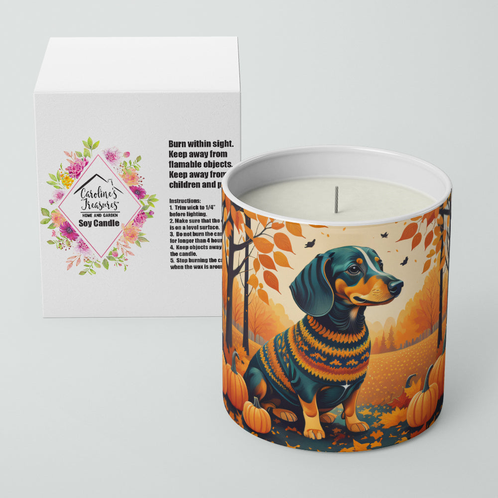 Dachshund Fall Decorative Soy Candle Nature Soy Wax Essential Oil Home Decor Ideal for Bedroom Kitchen Bath Office Gift, 10 oz