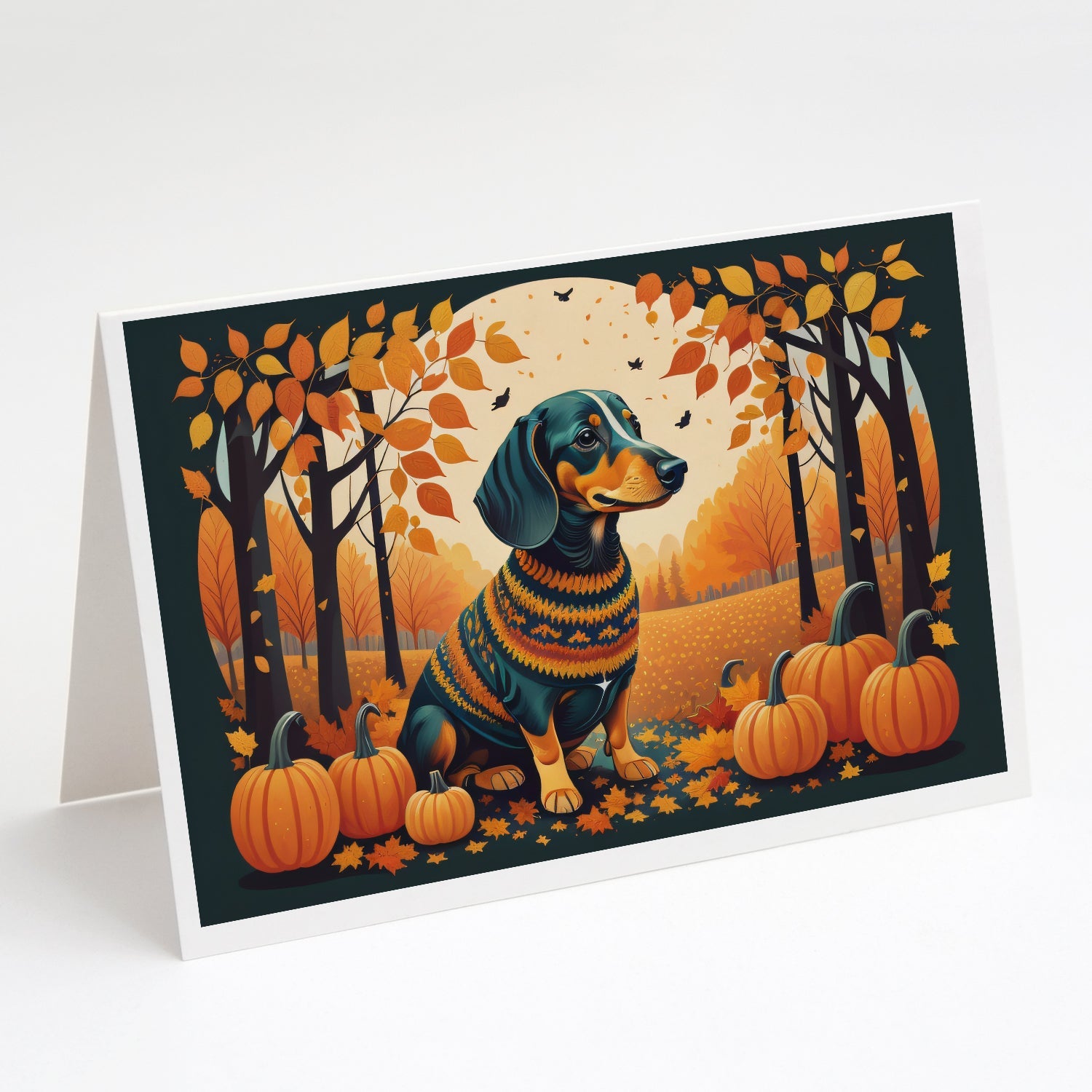 Dachshund Fall Greeting Cards Pack of 8 Blank Cards with Envelopes Whimsical A7 Size 5x7