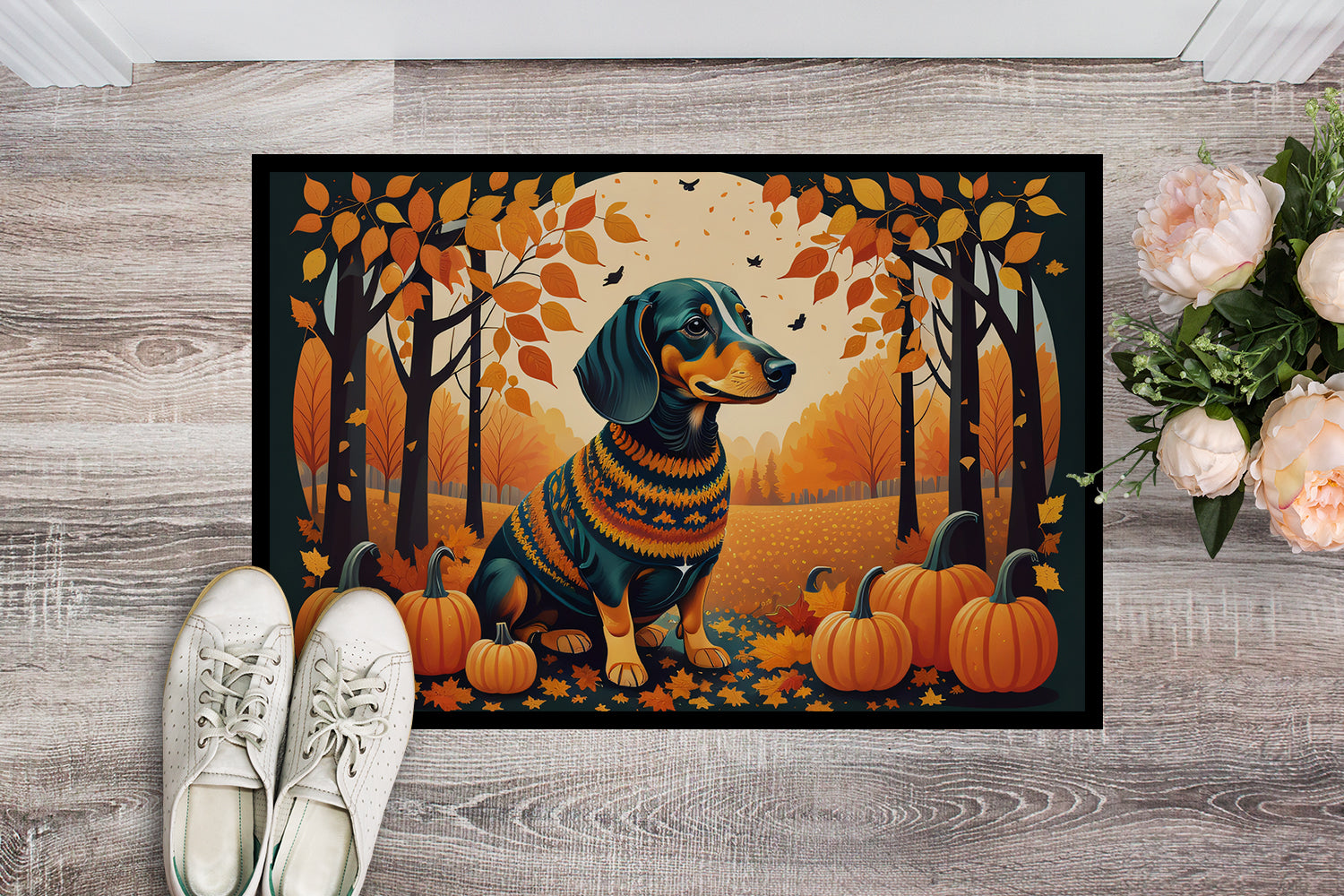 Dachshund Fall Doormat Indoor Outdoor 24H X 36W Front Door Mat Rugs for Entryway, Non Slip Washable Low Pile,