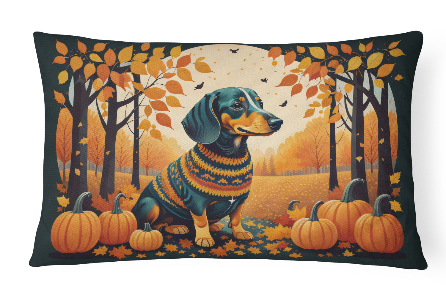 Dachshund Fall Decorative Throw Pillow 12x16 Indoor Outdoor Accent Cushion, Fabric Cover with Insert for Sofa, Bed, Porch & Living Room