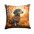 Dachshund Fall Decorative Throw Pillow 14x14 Indoor Outdoor Accent Cushion, Fabric Cover with Insert for Sofa, Bed, Porch & Living Room