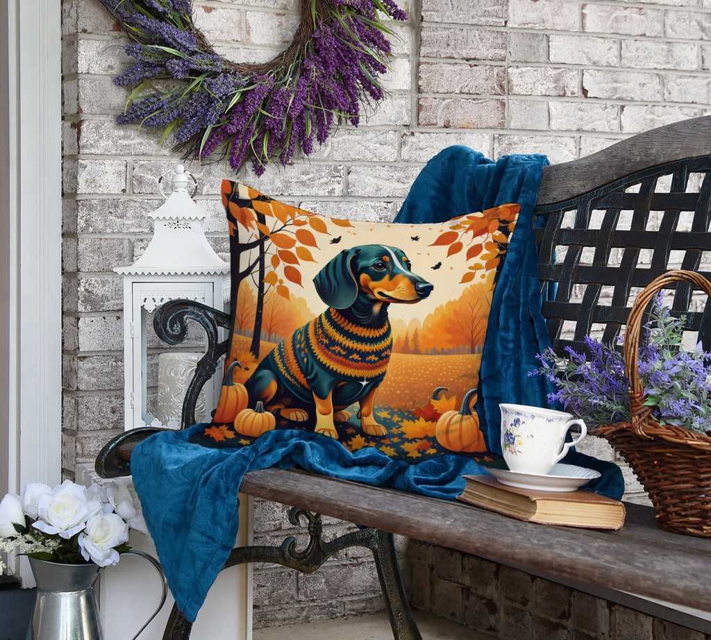 Dachshund Fall Decorative Throw Pillow 18x18 Indoor Outdoor Accent Cushion, Fabric Cover with Insert for Sofa, Bed, Porch & Living Room