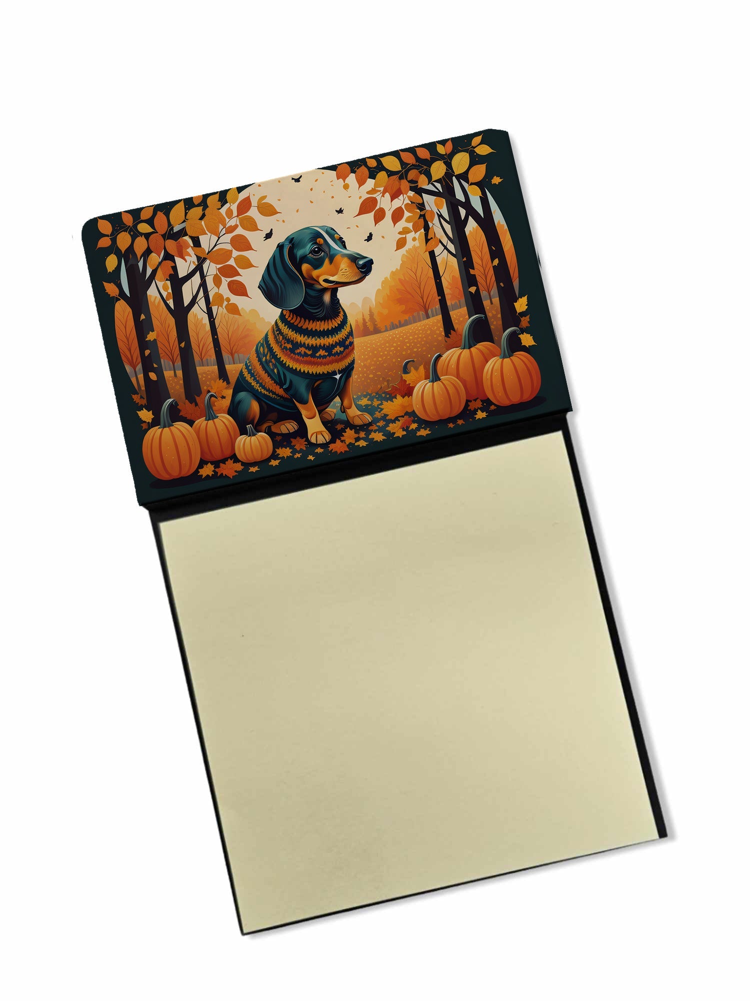 Dachshund Fall Watercolor Sticky Note Holder Refillable Dispenser Desk Accessory 3x3 Pad Gift