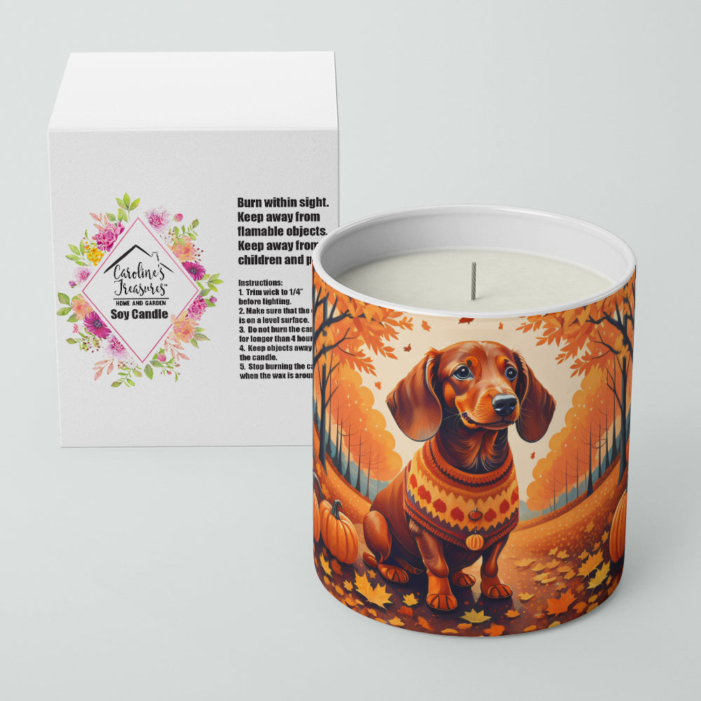 Dachshund Fall Decorative Soy Candle Nature Soy Wax Essential Oil Home Decor Ideal for Bedroom Kitchen Bath Office Gift, 10 oz