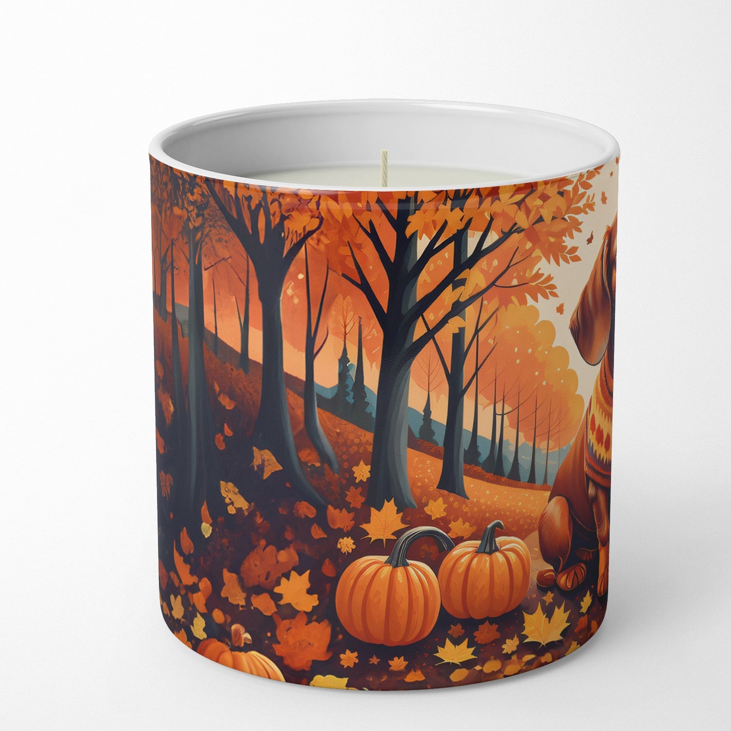 Dachshund Fall Decorative Soy Candle Nature Soy Wax Essential Oil Home Decor Ideal for Bedroom Kitchen Bath Office Gift, 10 oz