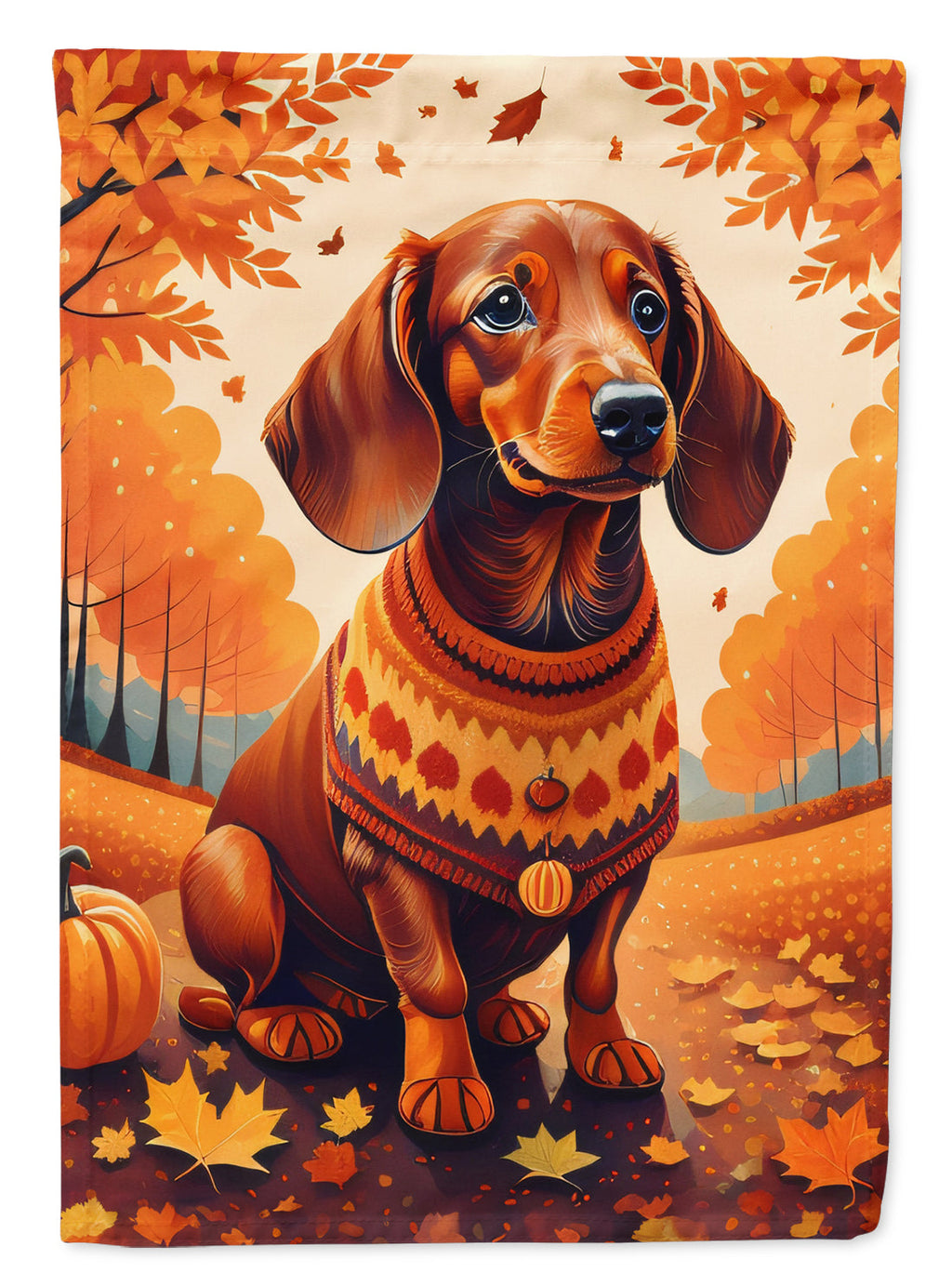 Dachshund Fall House Flag 28x40 Porch Sleeve Pole Decorative Outside Yard Banner Artwork Wall Hanging, Polyester