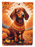 Dachshund Fall House Flag 28x40 Porch Sleeve Pole Decorative Outside Yard Banner Artwork Wall Hanging, Polyester