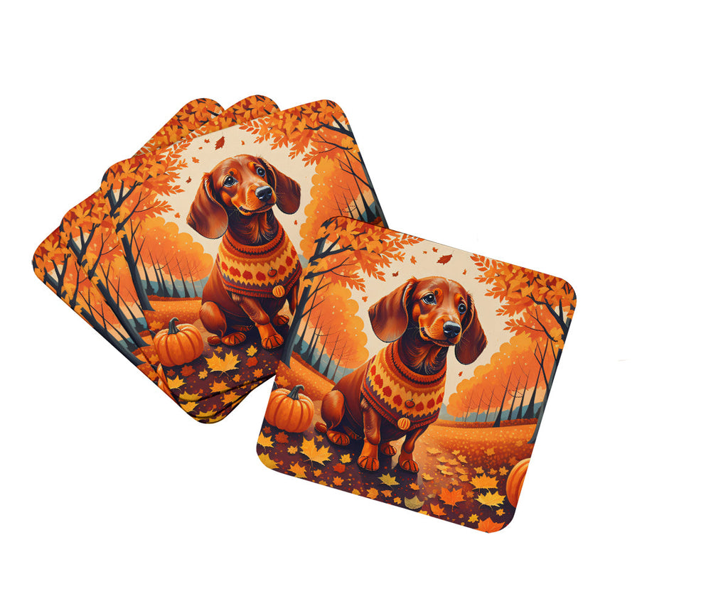 Dachshund Fall Foam Coasters Set of 4 Cup Coasters for Indoor Outdoor, Tabletop Protection, Anti Slip, Mouse pad Material
