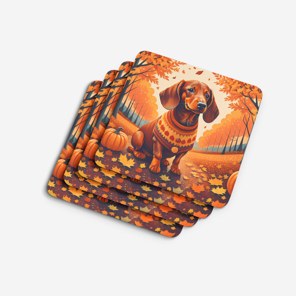 Dachshund Fall Foam Coasters Set of 4 Cup Coasters for Indoor Outdoor, Tabletop Protection, Anti Slip, Mouse pad Material