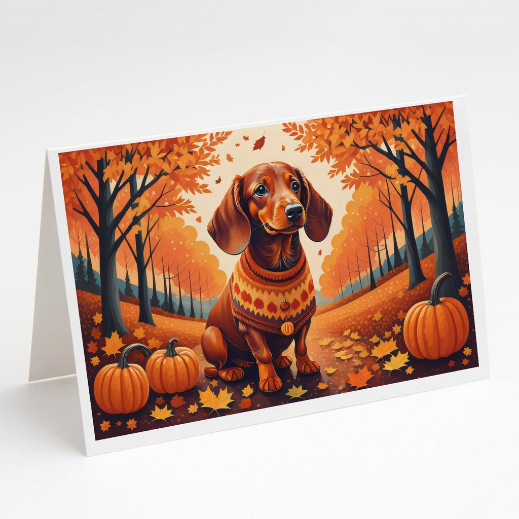 Dachshund Fall Greeting Cards Pack of 8 Blank Cards with Envelopes Whimsical A7 Size 5x7