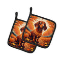 Dachshund Fall Pot Holder Set of 2 Heat Resistant Quilted Hot Pads 7.5 x 7.5 Inch, Insulated Kitchen Trivets for Cooking & Baking