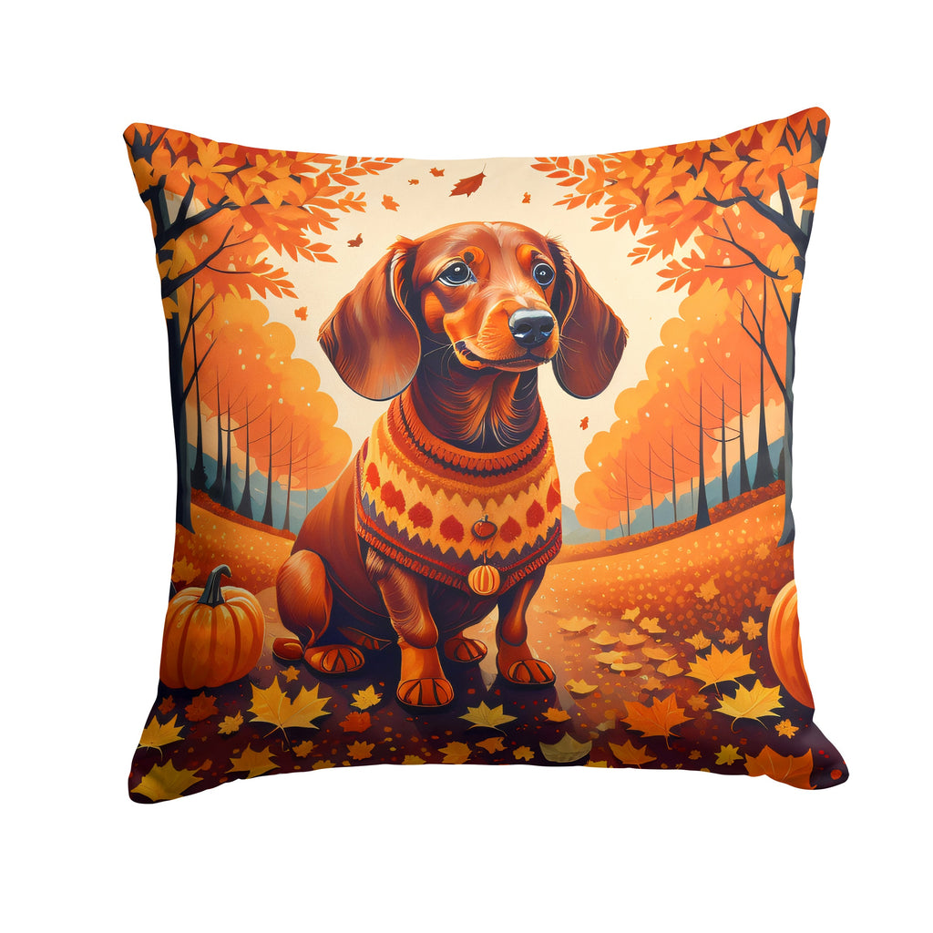 Dachshund Fall Decorative Throw Pillow 18x18 Indoor Outdoor Accent Cushion, Fabric Cover with Insert for Sofa, Bed, Porch & Living Room