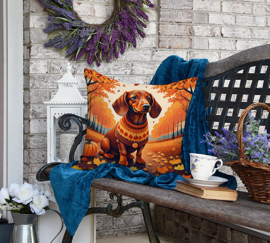 Dachshund Fall Decorative Throw Pillow 18x18 Indoor Outdoor Accent Cushion, Fabric Cover with Insert for Sofa, Bed, Porch & Living Room