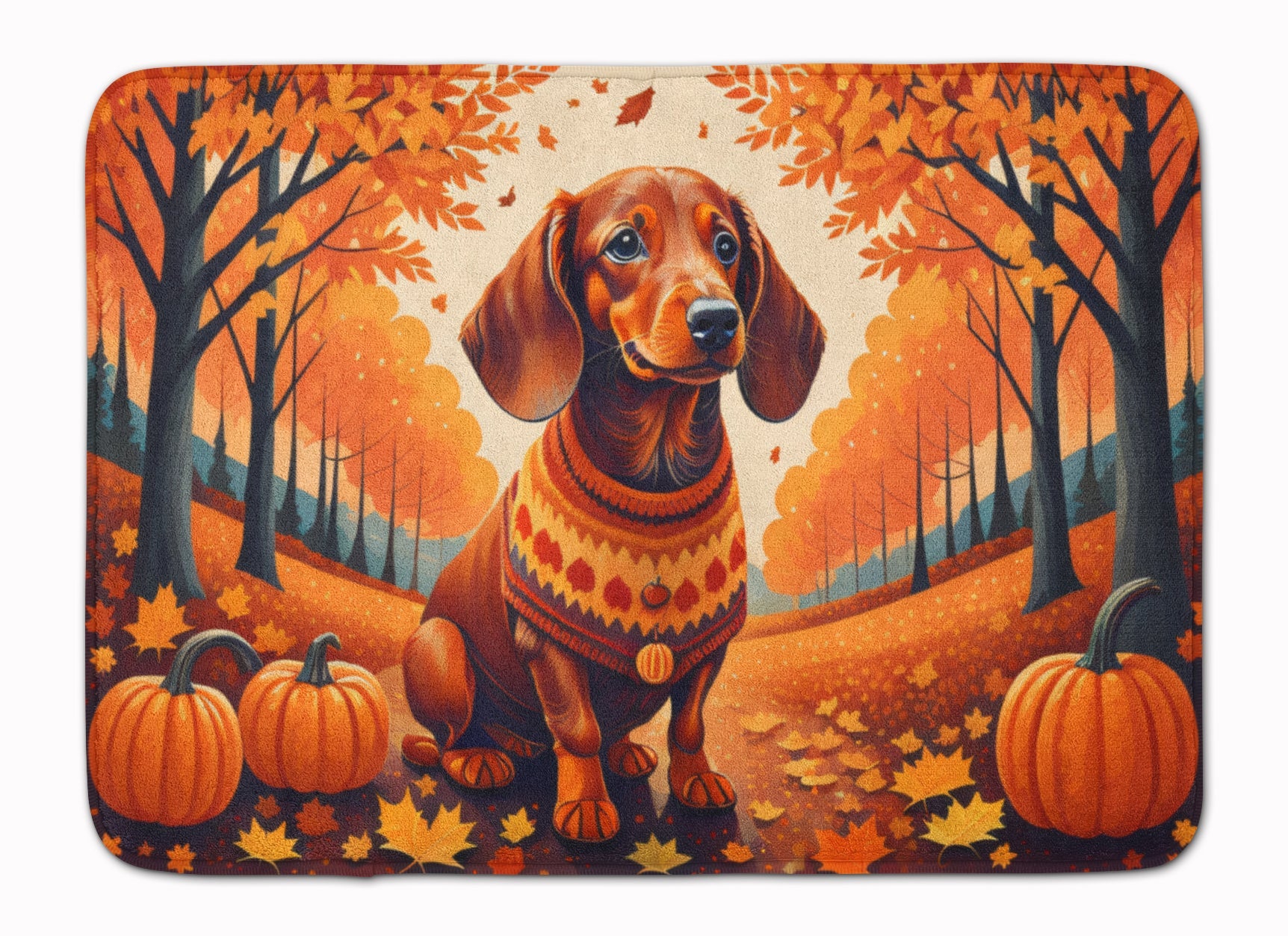 Dachshund Fall Memory Foam Kitchen Mat Machine Washable Anti-Fatigue Cushion Comfort Bath or Kitchen Rug