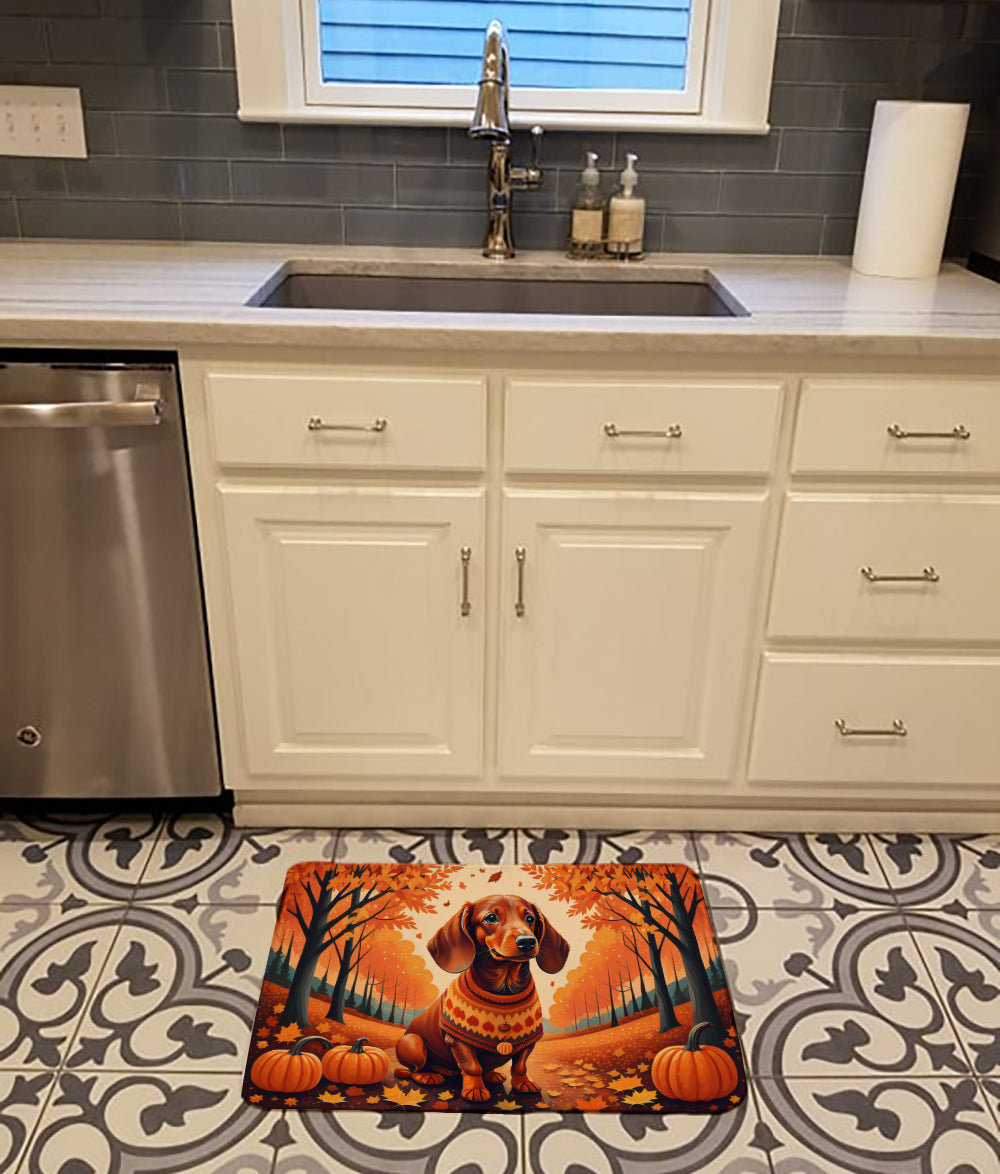 Dachshund Fall Memory Foam Kitchen Mat Machine Washable Anti-Fatigue Cushion Comfort Bath or Kitchen Rug
