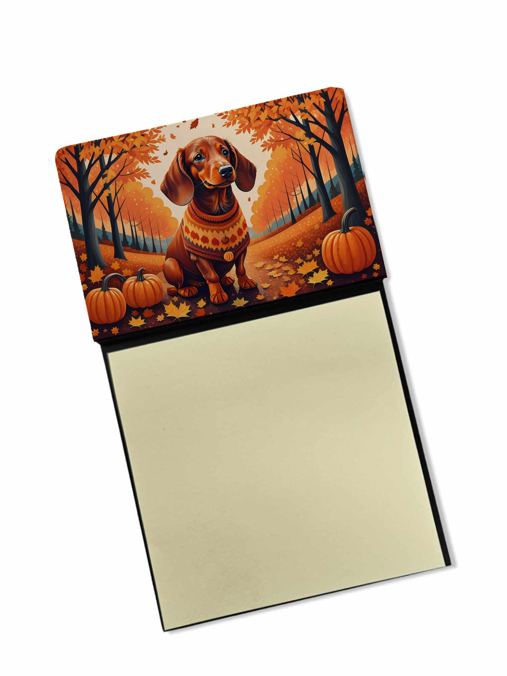 Dachshund Fall Watercolor Sticky Note Holder Refillable Dispenser Desk Accessory 3x3 Pad Gift