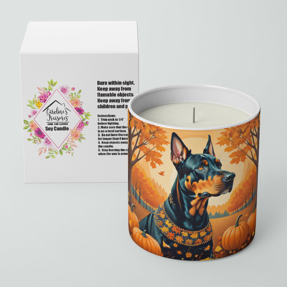 Doberman Pinscher Fall Decorative Soy Candle Nature Soy Wax Essential Oil Home Decor Ideal for Bedroom Kitchen Bath Office Gift, 10 oz
