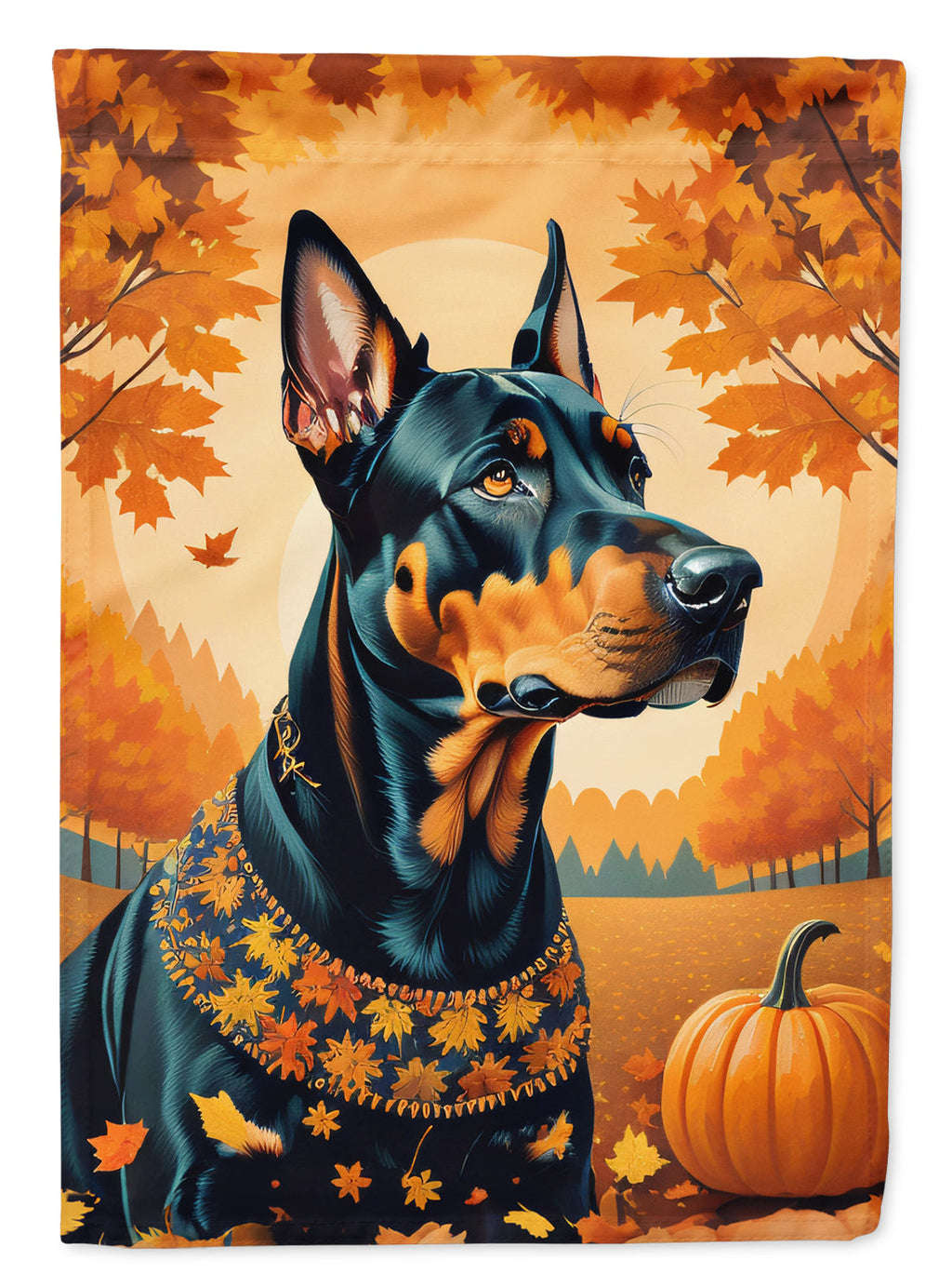 Doberman Pinscher Fall House Flag 28x40 Porch Sleeve Pole Decorative Outside Yard Banner Artwork Wall Hanging, Polyester