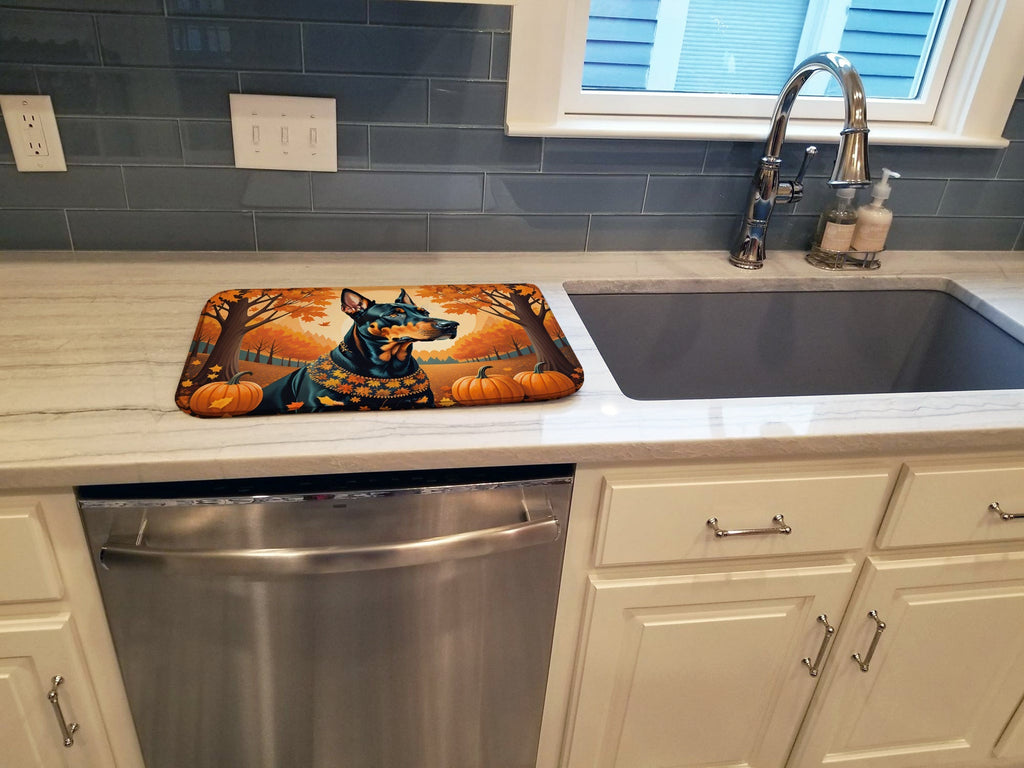 Doberman Pinscher Fall Dish Drying Mat Absorbent Dish Drying Mat Pad for Kitchen Counter Dish Drainer Mat for Countertop, 14 x 21", Multicolor