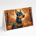 Doberman Pinscher Fall Greeting Cards Pack of 8 Blank Cards with Envelopes Whimsical A7 Size 5x7