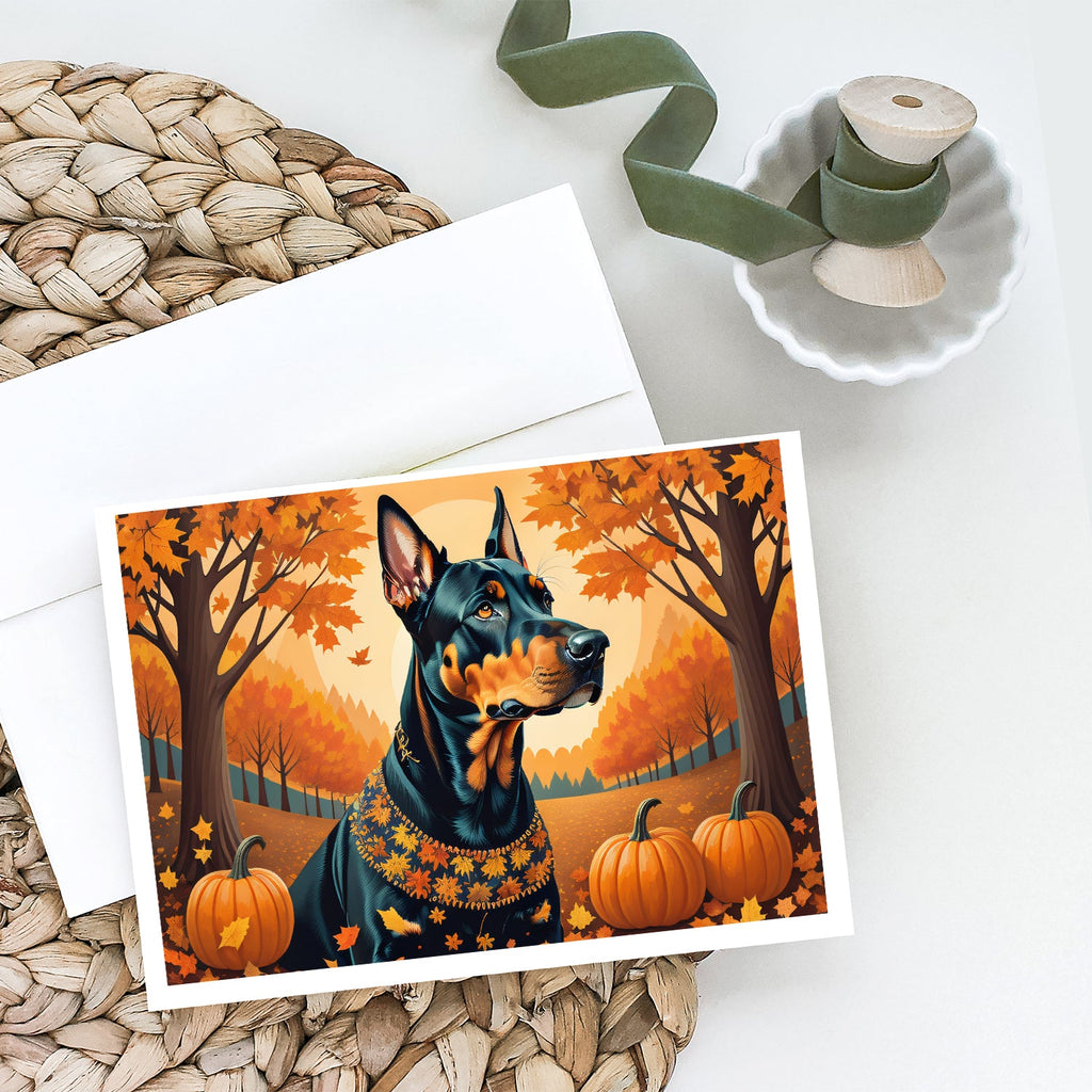 Doberman Pinscher Fall Greeting Cards Pack of 8 Blank Cards with Envelopes Whimsical A7 Size 5x7