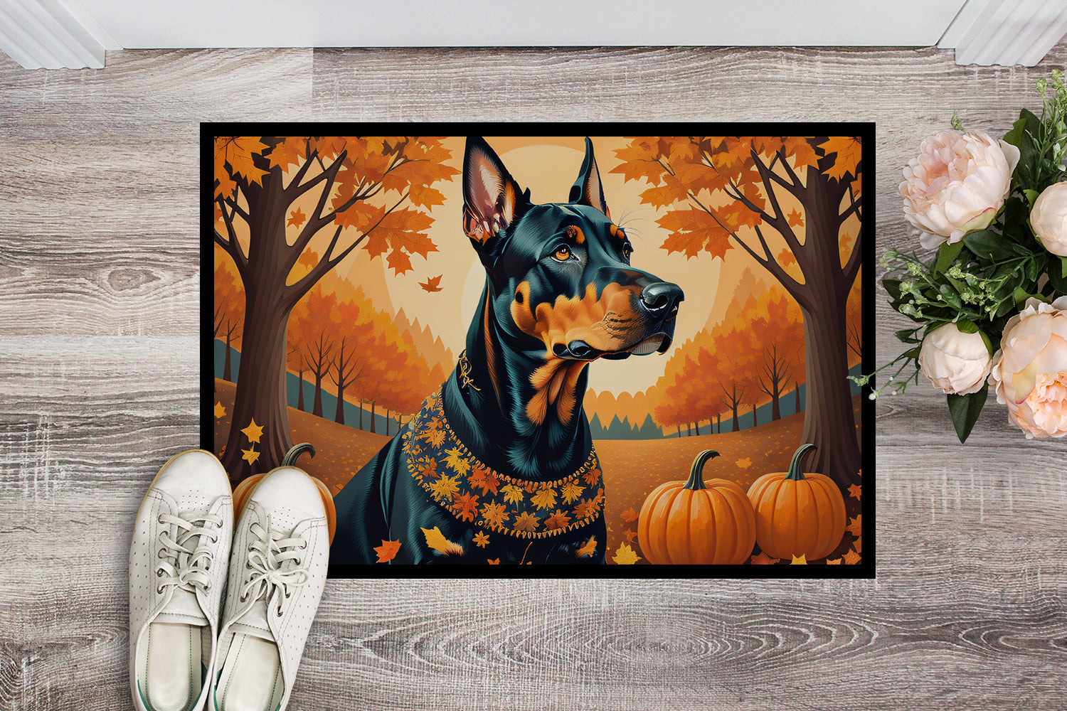 Doberman Pinscher Fall Doormat Indoor Outdoor 24H X 36W Front Door Mat Rugs for Entryway, Non Slip Washable Low Pile,