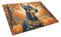 Doberman Pinscher Fall Cutting Board Tempered Glass Kitchen Cutting Surface, Heat Resistant Chopping, Non-Slip Feet, Food Prep & Serving