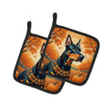 Doberman Pinscher Fall Pot Holder Set of 2 Heat Resistant Quilted Hot Pads 7.5 x 7.5 Inch, Insulated Kitchen Trivets for Cooking & Baking