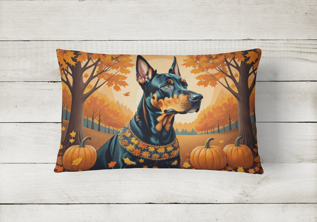 Doberman Pinscher Fall Decorative Throw Pillow 12x16 Indoor Outdoor Accent Cushion, Fabric Cover with Insert for Sofa, Bed, Porch & Living Room