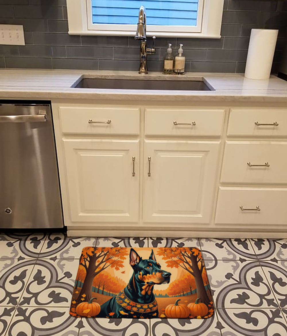 Doberman Pinscher Fall Memory Foam Kitchen Mat Machine Washable Anti-Fatigue Cushion Comfort Bath or Kitchen Rug