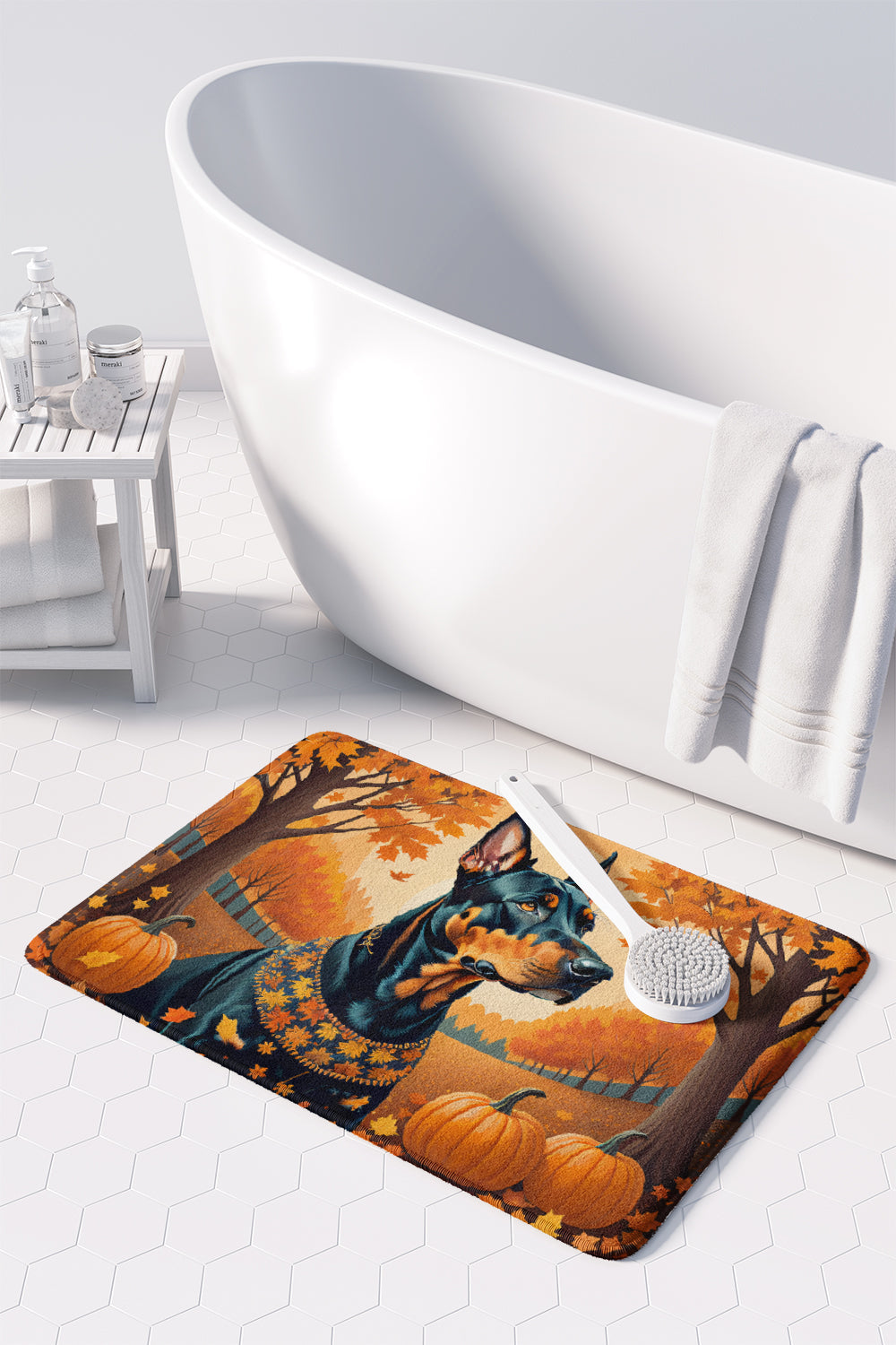 Doberman Pinscher Fall Memory Foam Kitchen Mat Machine Washable Anti-Fatigue Cushion Comfort Bath or Kitchen Rug