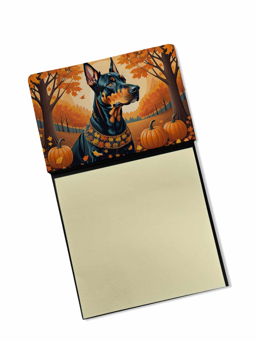 Doberman Pinscher Fall Watercolor Sticky Note Holder Refillable Dispenser Desk Accessory 3x3 Pad Gift