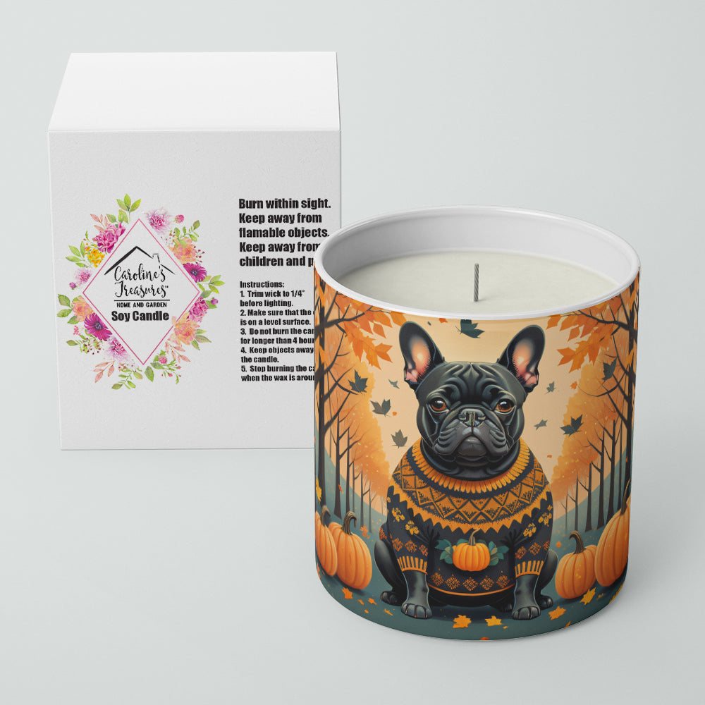 Black French Bulldog Fall Decorative Soy Candle Nature Soy Wax Essential Oil Home Decor Ideal for Bedroom Kitchen Bath Office Gift, 10 oz