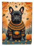 Black French Bulldog Fall House Flag 28x40 Porch Sleeve Pole Decorative Outside Yard Banner Artwork Wall Hanging, Polyester