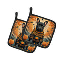 Black French Bulldog Fall Pot Holder Set of 2 Heat Resistant Quilted Hot Pads 7.5 x 7.5 Inch, Insulated Kitchen Trivets for Cooking & Baking