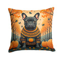 Black French Bulldog Fall Decorative Throw Pillow 14x14 Indoor Outdoor Accent Cushion, Fabric Cover with Insert for Sofa, Bed, Porch & Living Room