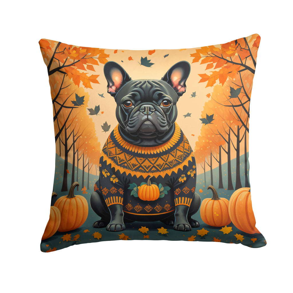 Black French Bulldog Fall Decorative Throw Pillow 18x18 Indoor Outdoor Accent Cushion, Fabric Cover with Insert for Sofa, Bed, Porch & Living Room