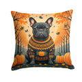 Black French Bulldog Fall Decorative Throw Pillow 18x18 Indoor Outdoor Accent Cushion, Fabric Cover with Insert for Sofa, Bed, Porch & Living Room