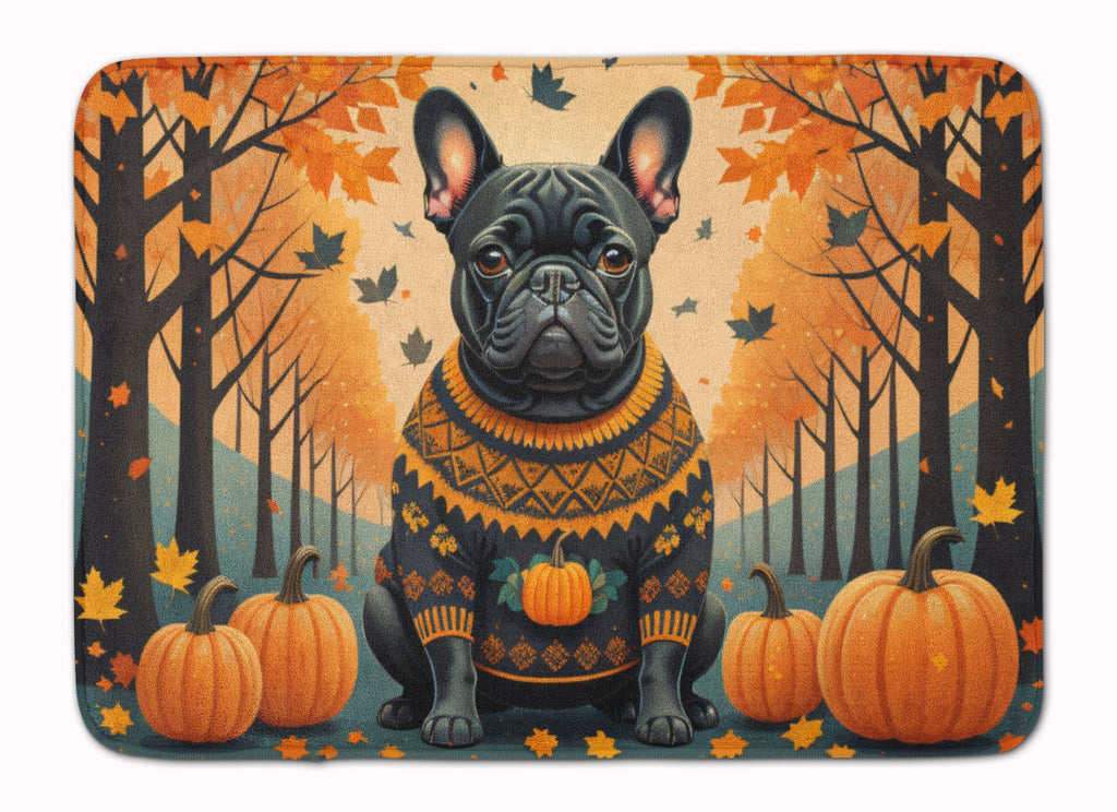 Black French Bulldog Fall Memory Foam Kitchen Mat Machine Washable Anti-Fatigue Cushion Comfort Bath or Kitchen Rug