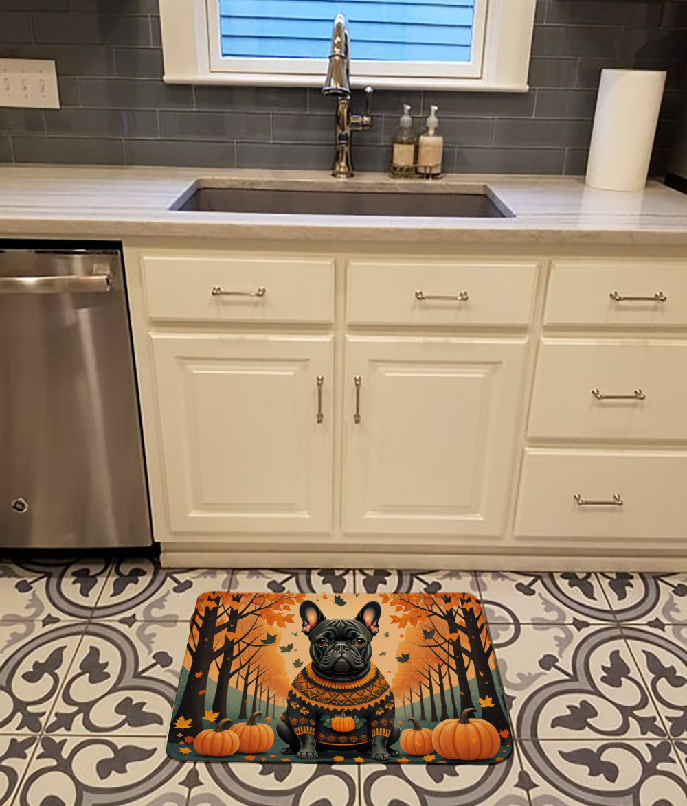 Black French Bulldog Fall Memory Foam Kitchen Mat Machine Washable Anti-Fatigue Cushion Comfort Bath or Kitchen Rug