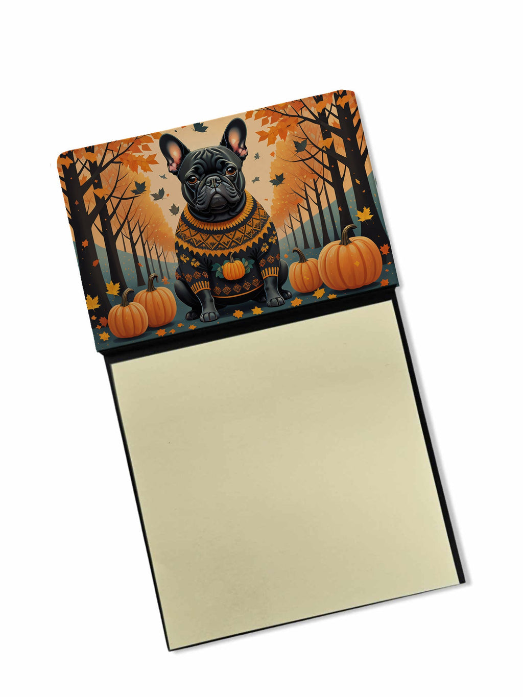 Black French Bulldog Fall Watercolor Sticky Note Holder Refillable Dispenser Desk Accessory 3x3 Pad Gift