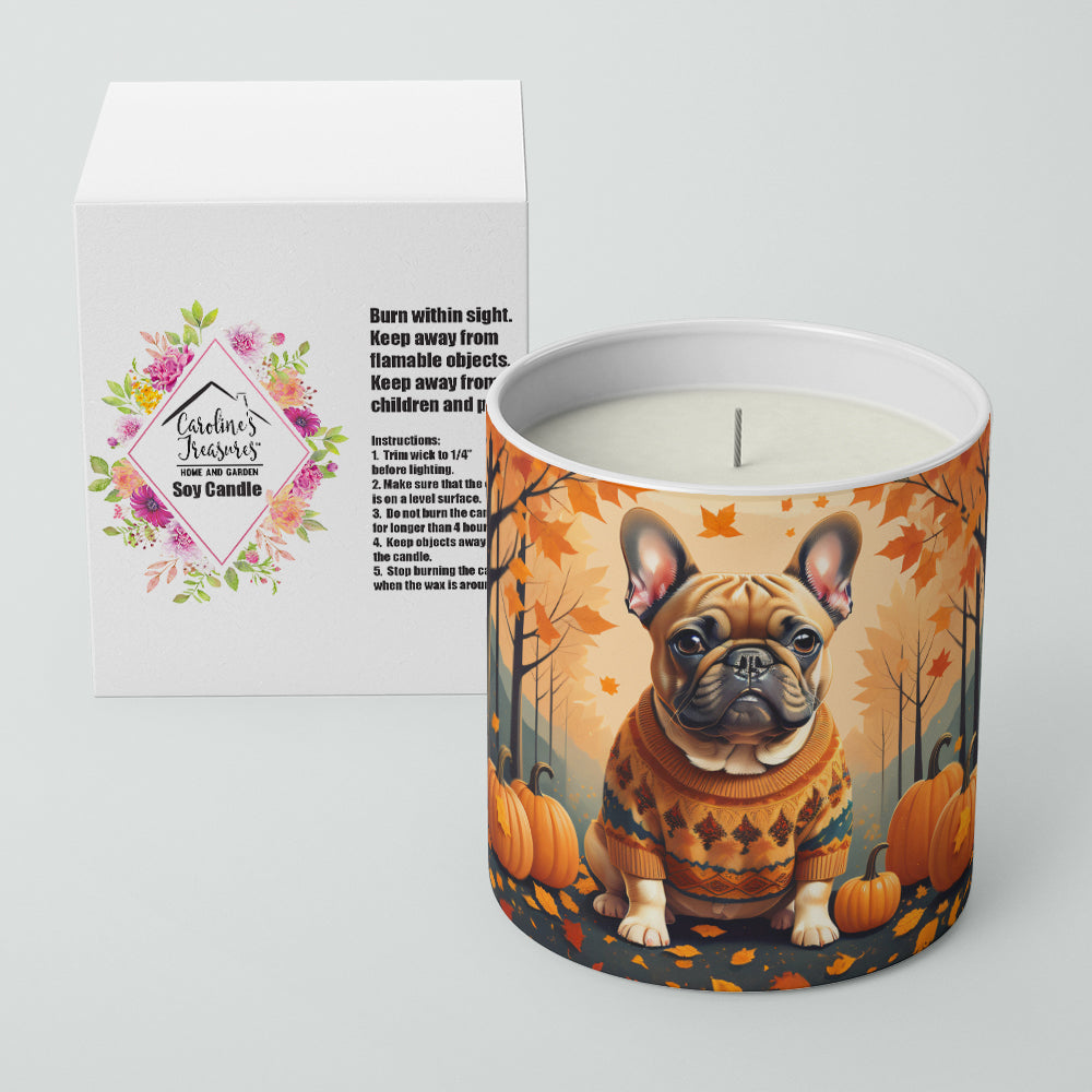 Fawn French Bulldog Fall Decorative Soy Candle Nature Soy Wax Essential Oil Home Decor Ideal for Bedroom Kitchen Bath Office Gift, 10 oz