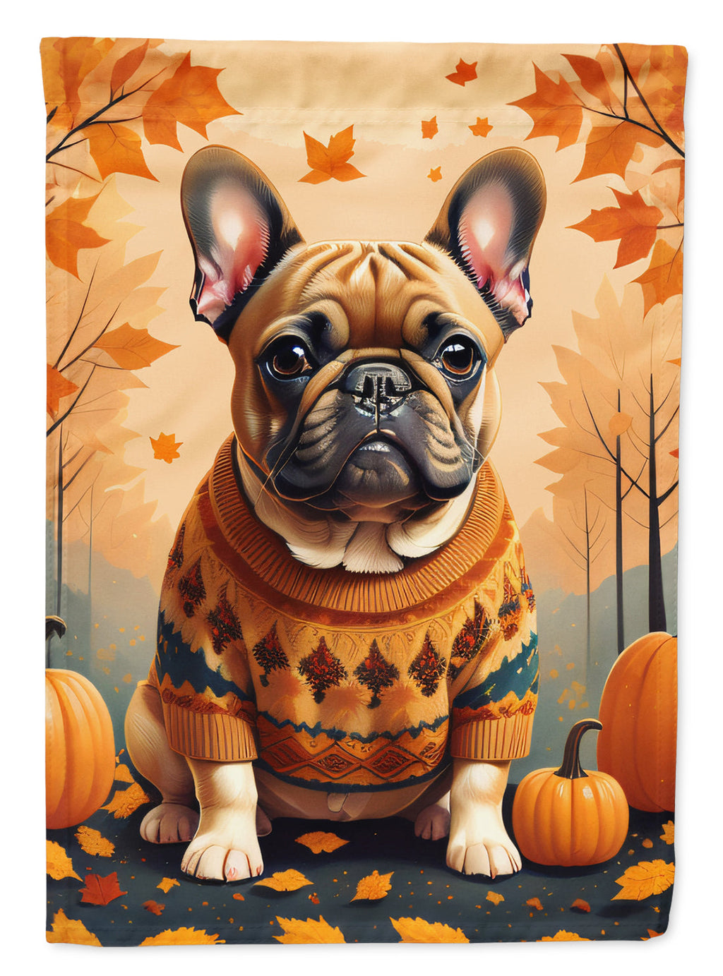 Fawn French Bulldog Fall House Flag 28x40 Porch Sleeve Pole Decorative Outside Yard Banner Artwork Wall Hanging, Polyester